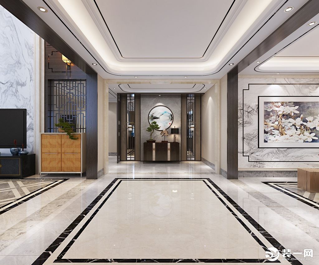 燊荣豪庭631㎡别墅现代新中式玄关装修效果图