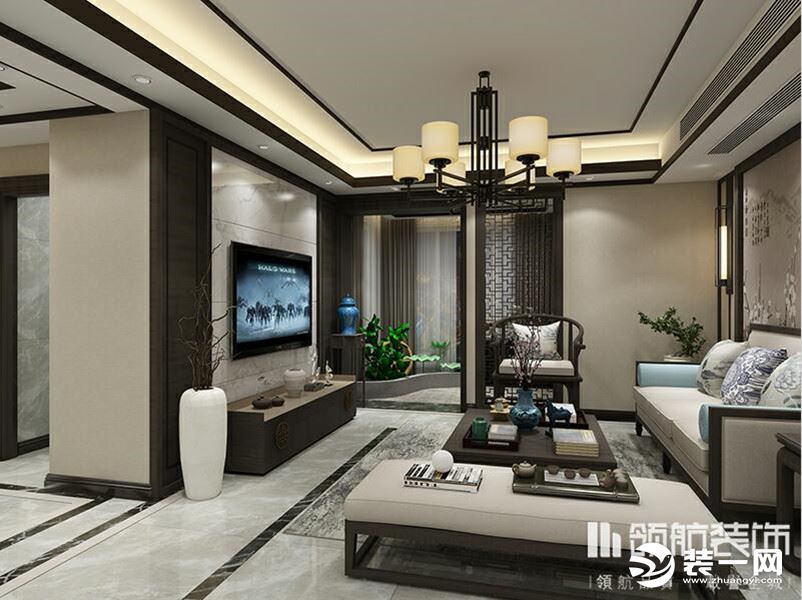 徐州富山小区中式风格110平方三居室客厅装修效果图