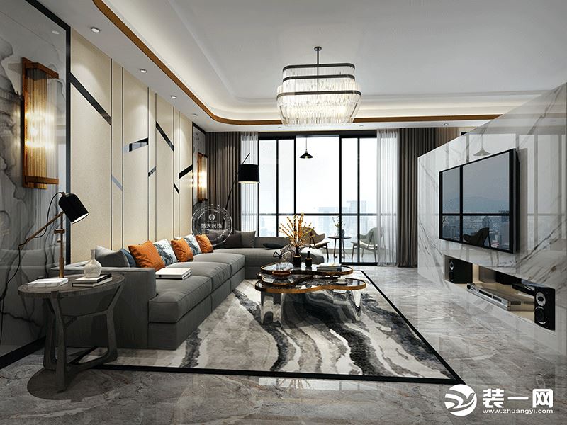惠州浩天装饰170大平层平现代轻奢风格客厅效果