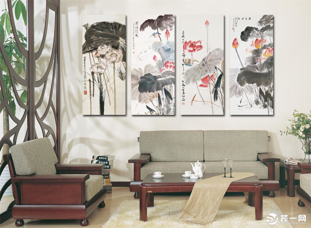 中式风格客厅挂画效果图