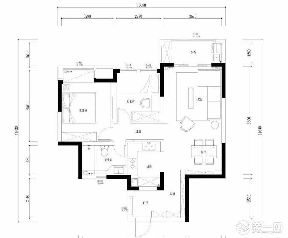 户型图，【山水人家装饰】王家湾中现代简约风格效果图