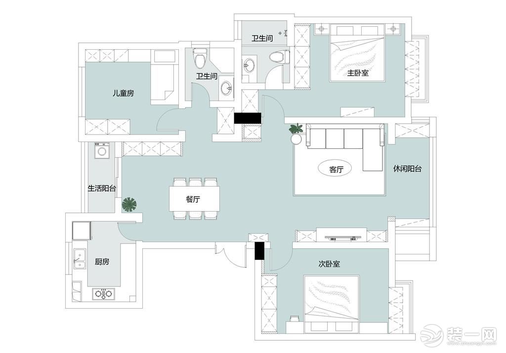 户型图，【山水人家装饰】金地天悦北欧风格装修效果图