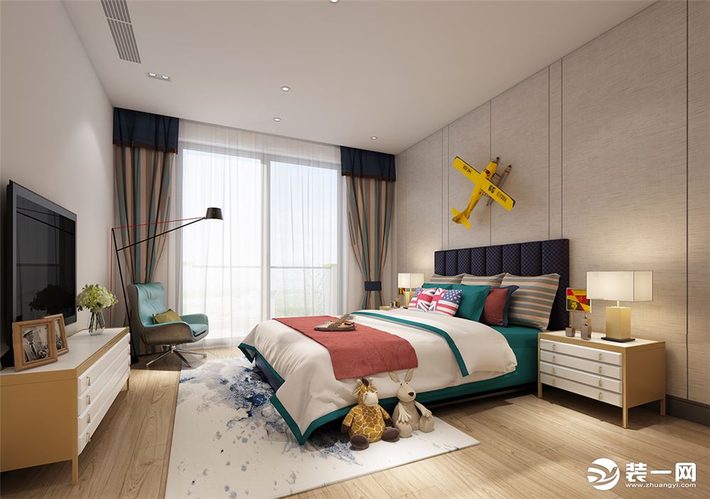 卧室效果图：现代禅意风，建立在新中式基础上，和简约式比较相近。