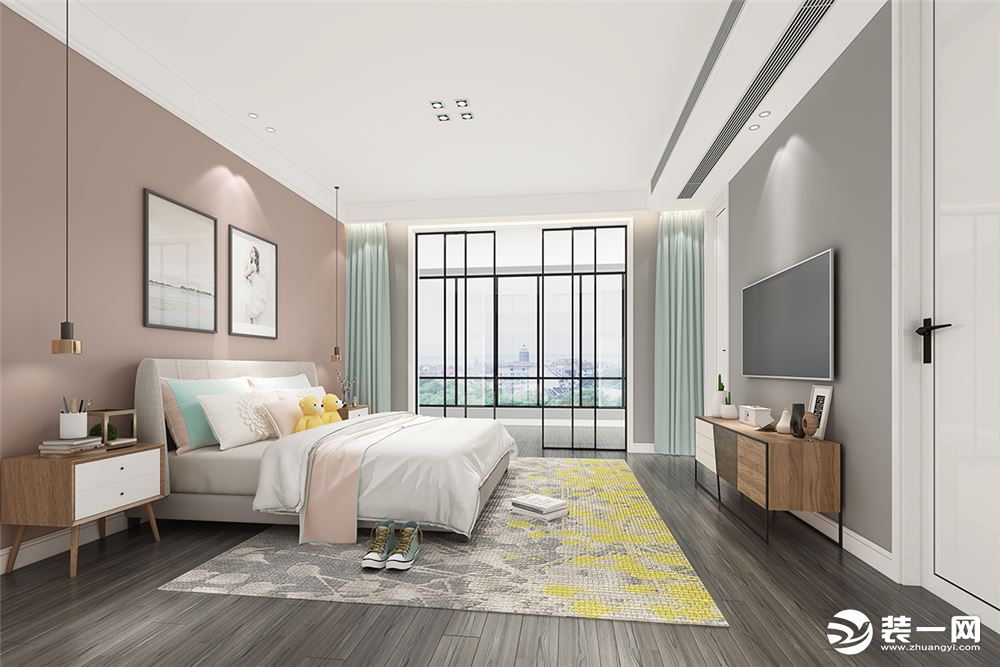 次卧室效果图：现代简约风格设计定位：家是心灵的港湾。