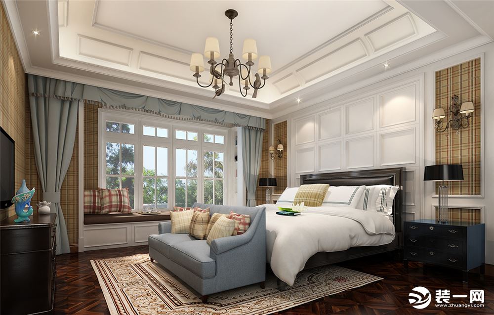 卧室效果图：本案摒弃了对于别墅奢华的传统设计，走更为人性，舒适的居家感，让人更有家感觉。