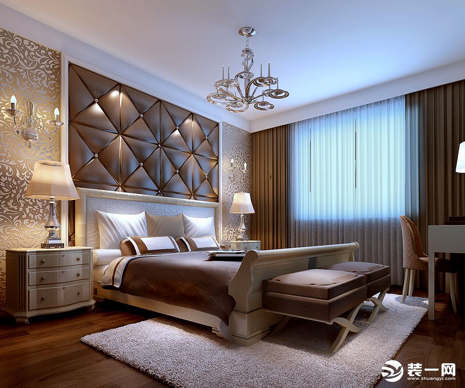 140平法式风格橡树湾大平层装修效果图-卧室：本案业主喜欢一种典雅、浪漫、高贵的法式风格。