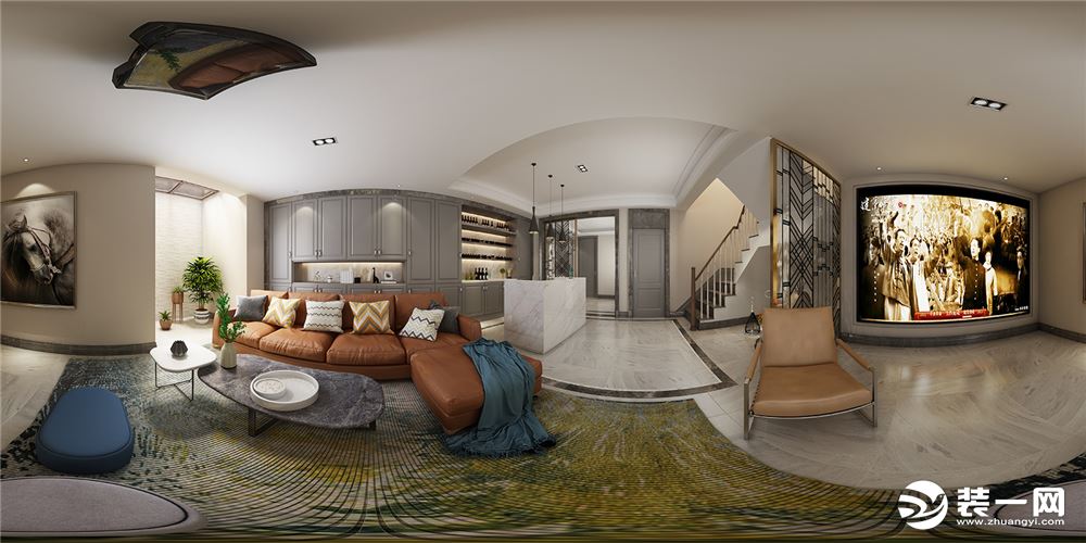 290平现代美式风格绿地晶萃联排别墅装修效果图-地下室全景