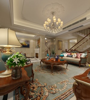 客厅效果图：客厅设计比较简单但色彩和家具的搭配显示出整个设计“依旧奢华”。