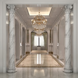 门厅效果图：精致的家具、软装与主题艺术相得益彰。