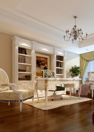 140平法式风格橡树湾大平层装修效果图-书房：细腻柔和的氛围，高贵典雅的情致。