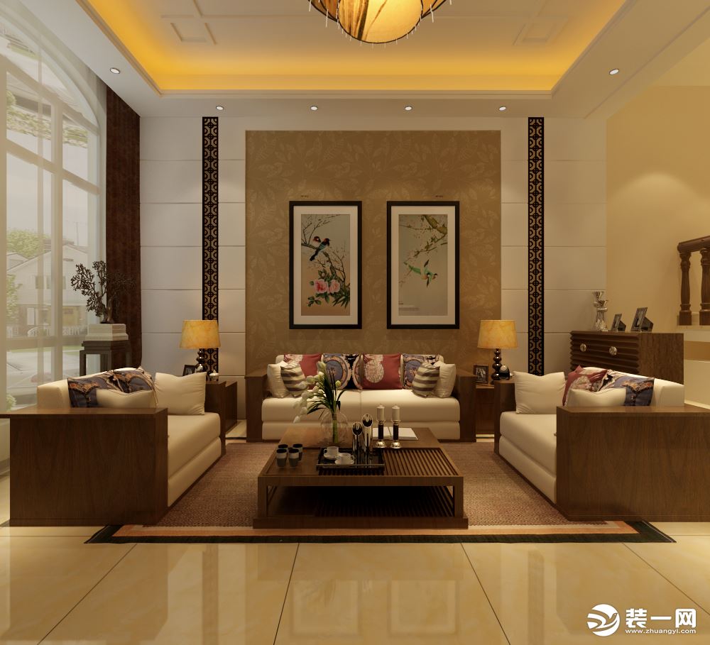 客厅背景墙石家庄玺汇国际装饰246平现代中式风格案例