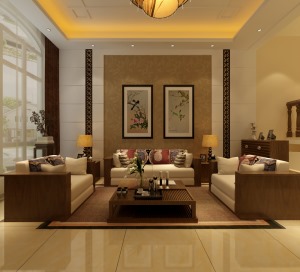 客厅背景墙石家庄玺汇国际装饰246平现代中式风格案例