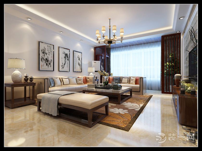 石家庄祥云国际138平三居室中式风格 客厅 客厅沙发 吊顶灯具