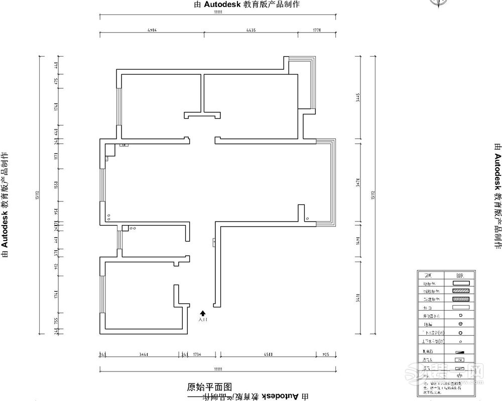 实创装饰丨润德天悦城120㎡三居新中式风格装修-原始户型结构图