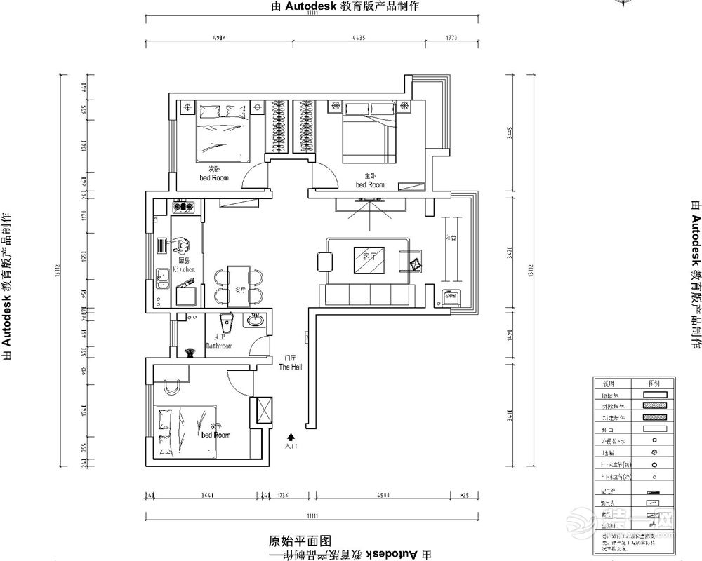 实创装饰丨润德天悦城120㎡三居新中式风格装修-户型平面布局图