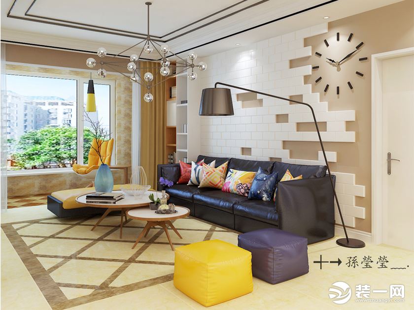 实创装饰丨紫林湾140平米三居北欧风格装修案例-客厅沙发背景墙装修效果图