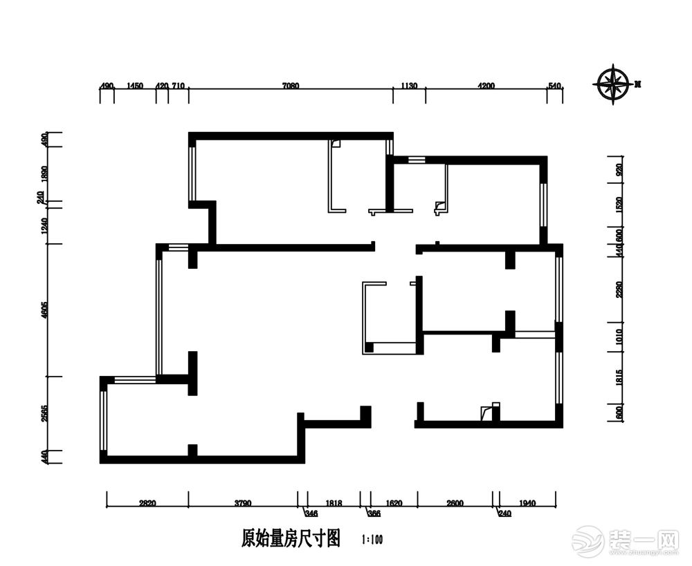 實創(chuàng)裝飾丨天山熙湖140平米三居北歐風格裝修案例-原始戶型結構圖