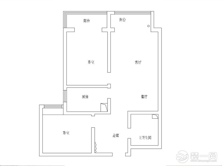 实创装饰丨紫晶悦城95平米两居简欧风格装修案例-原始户型结构图