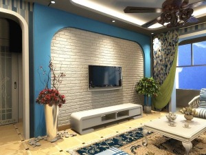 地中海风格-客厅电视背景墙-装修效果