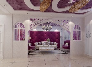 一楼大厅+(2)美容院 现代清新 紫色+白色装修设计效果图