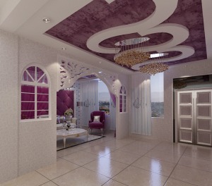 一楼大厅美容院 现代清新 紫色+白色装修设计效果图