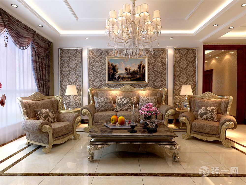 哈尔滨皇家花园138平米三居室简欧风格客厅