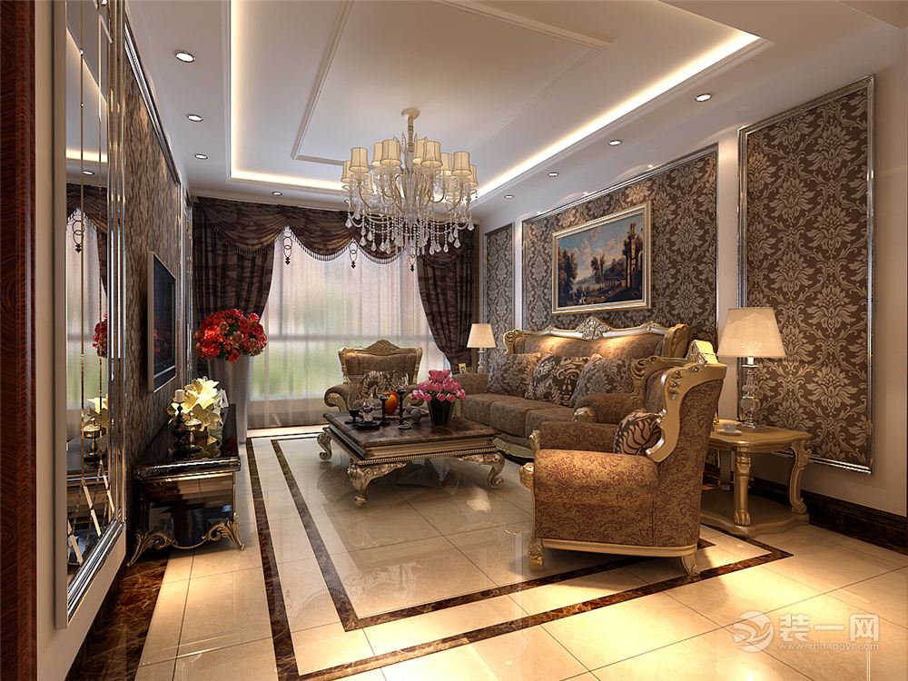哈尔滨皇家花园138平米三居室简欧风格客厅