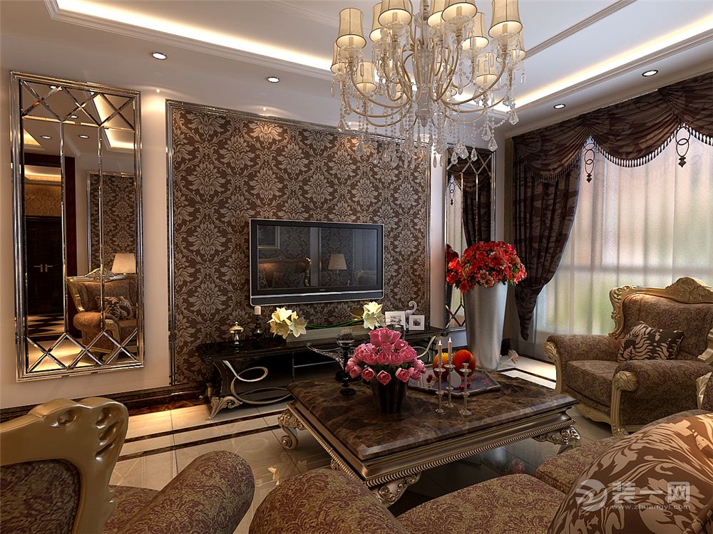 哈尔滨皇家花园138平米三居室简欧风格客厅沙发电视背景