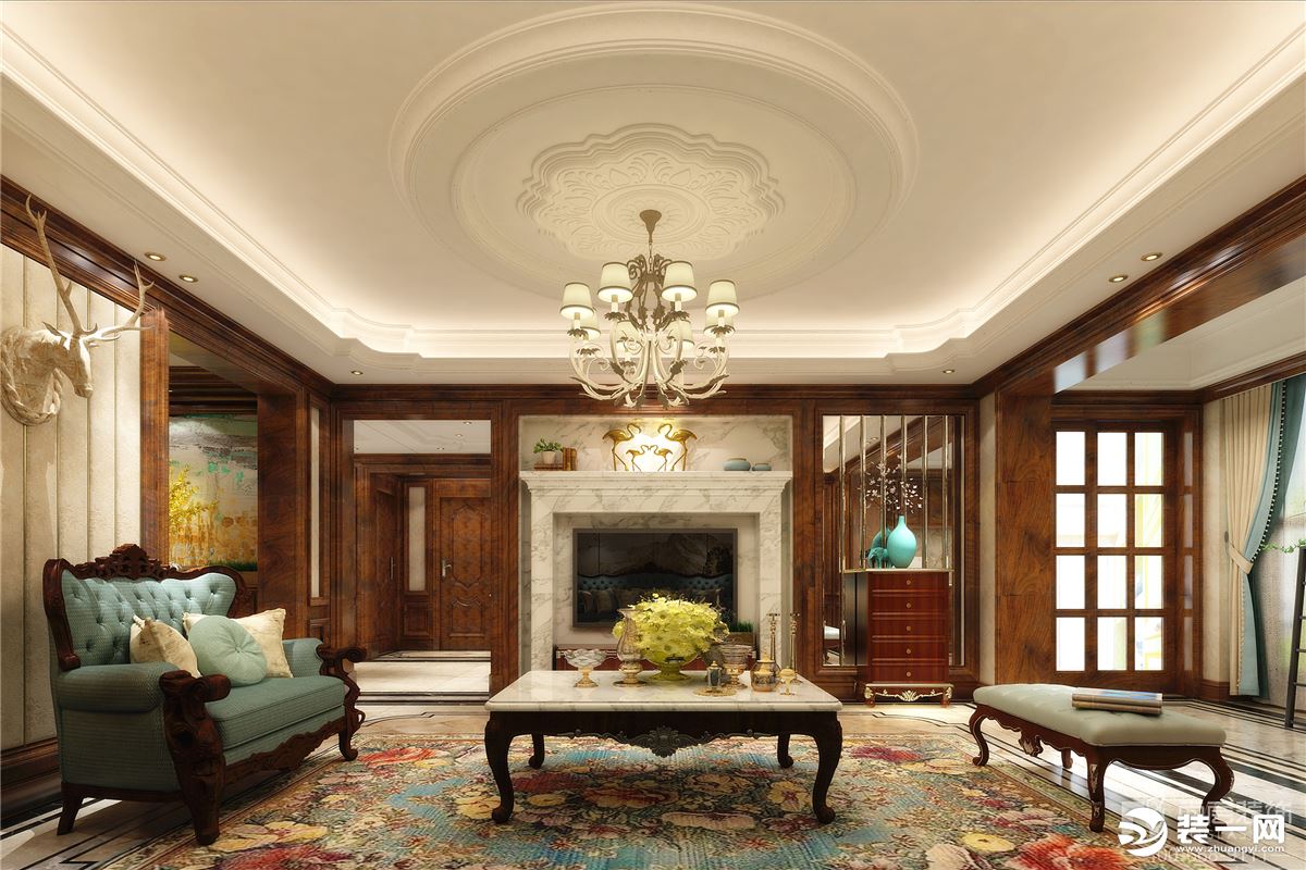 客厅 空间的色彩层次与艺术韵律相互映衬，将法式优雅气质与浪漫情调演绎到极致，设计师在空间中引入法式优