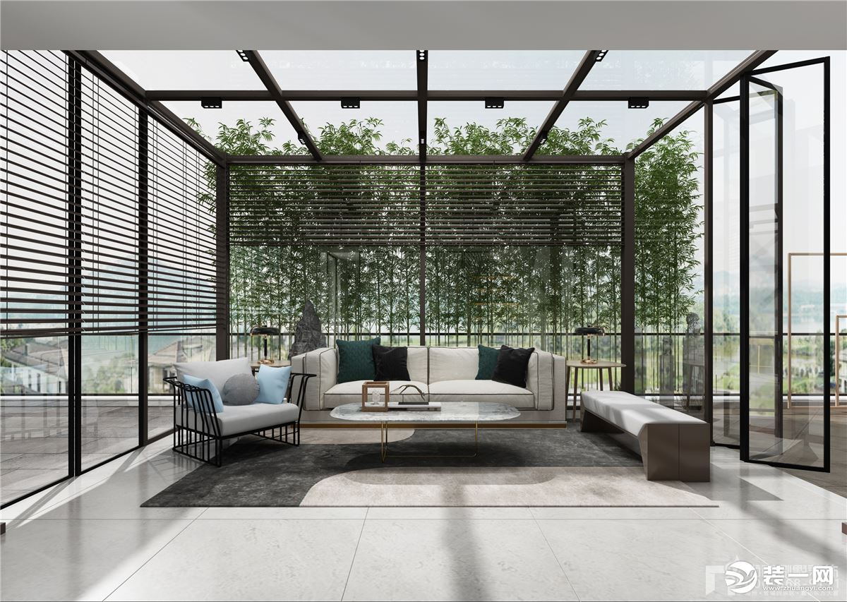 客厅 用的是“无造型设计”，主要彰显空间的特质与优质采光。