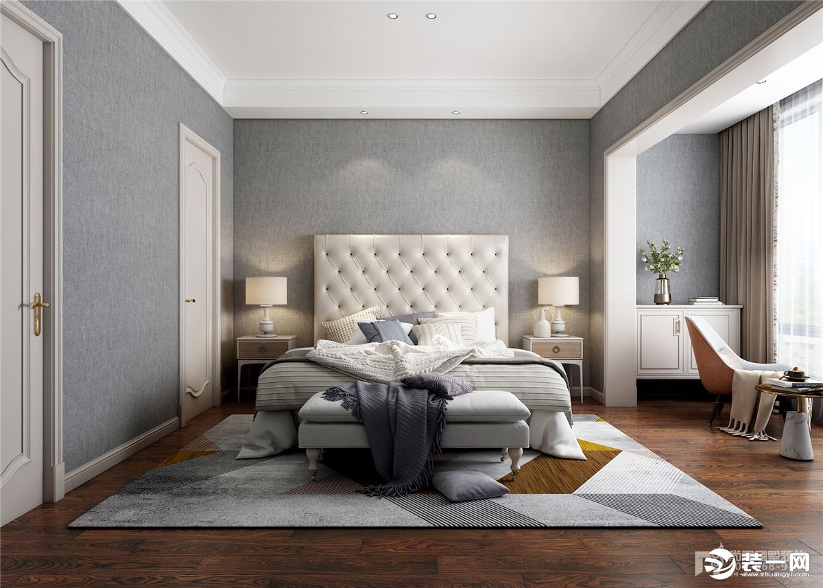 浪漫，温馨的设计风格为主卧室的的设计特点，配上造影典雅的的高靠背床头，和室内风格一致，让人产生无限浪