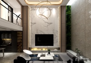 客厅和楼梯间的木格栅，让楼梯间的采光得到改善，玻璃扶手扩大了空间视觉。