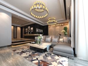 客厅作为主要的社交会客、家庭互动功能区，以简洁现代的基调陈述着整个空间。布艺沙发简约且不失质感。