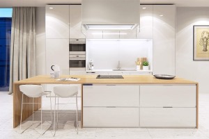 白色和木纹厨柜的厨房设计