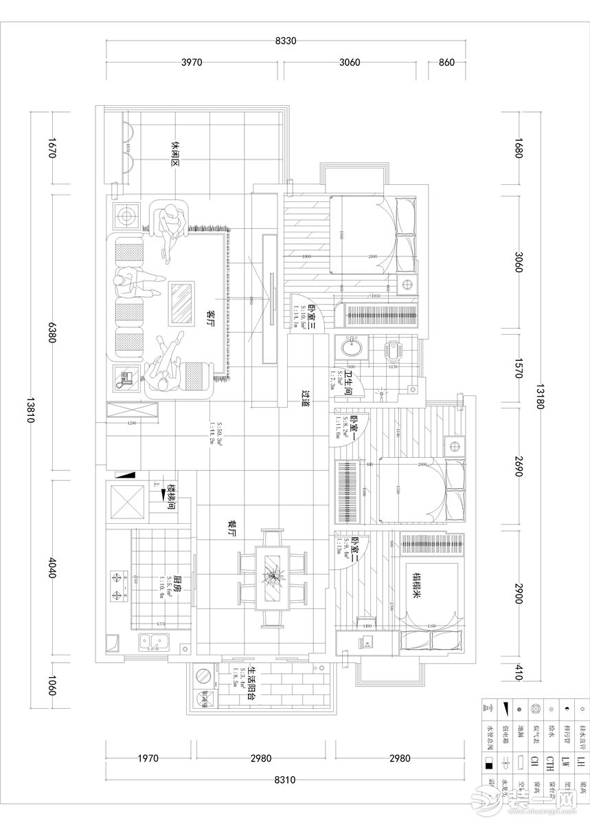 惠州景欣裝飾105平方北歐風格平面布置圖