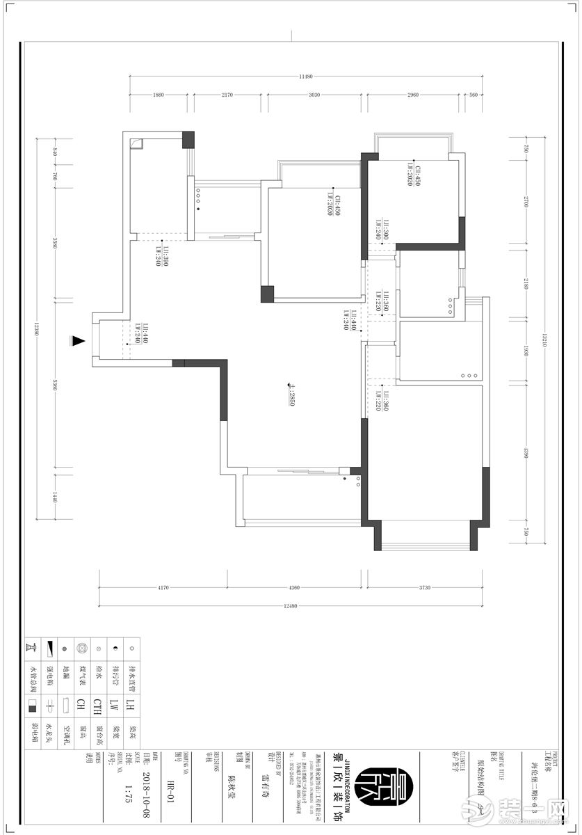 惠州景欣裝飾126平方歐式風(fēng)格原始結(jié)構(gòu)圖