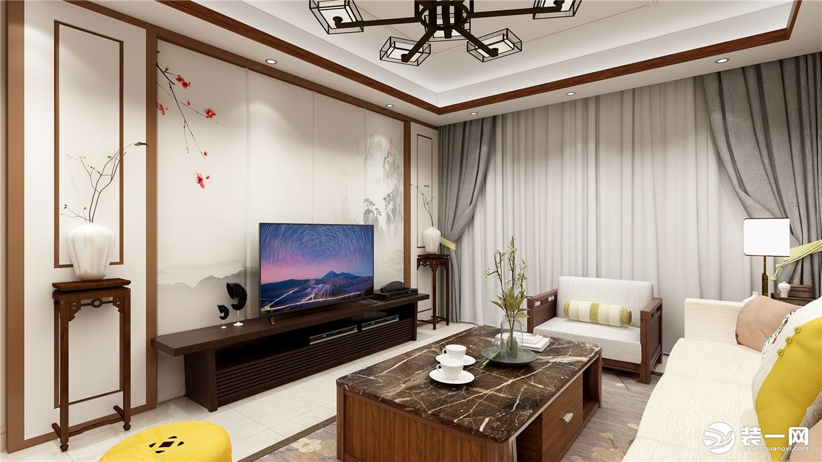惠州景欣装饰110方新中式风格客厅效果图