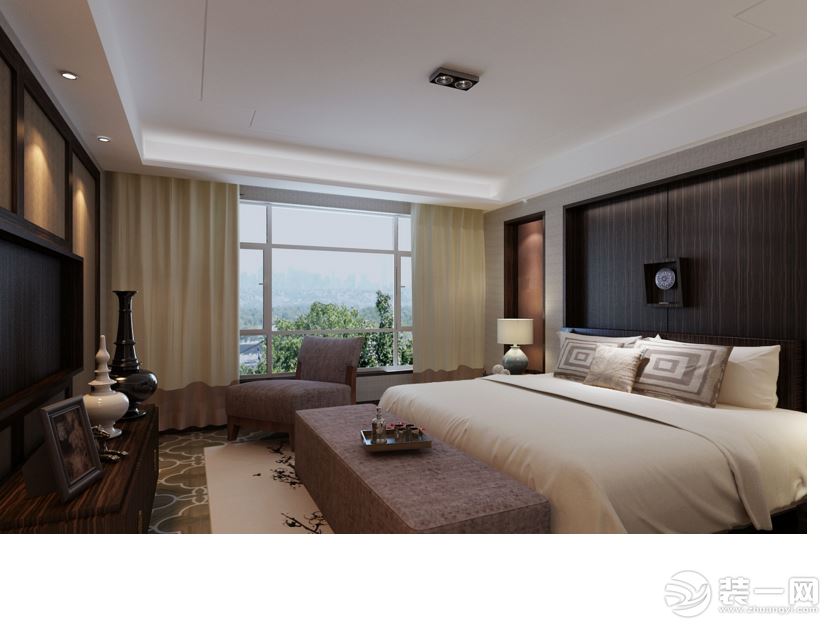 惠州景欣装饰110平方新中式风格卧室效果图