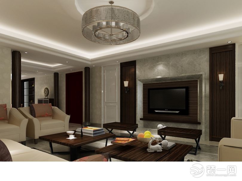 惠州景欣装饰110平方新中式风格客厅效果图