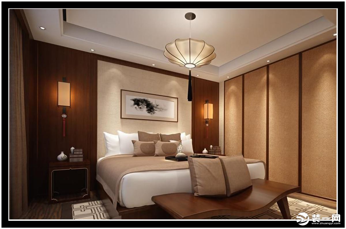 惠州景欣装饰100平方新中式风格卧室效果图