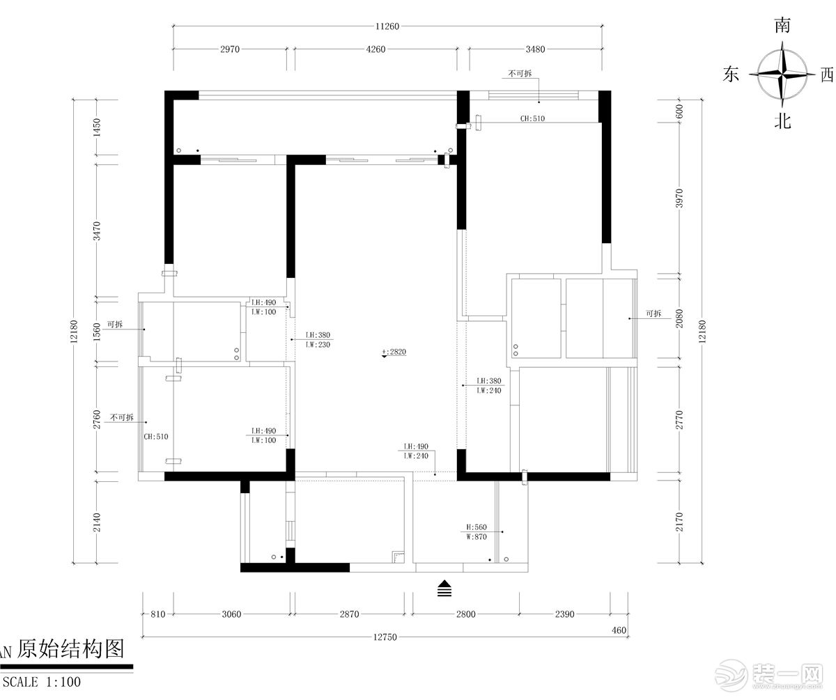 惠州景欣装饰125平方北欧风格原始结构图