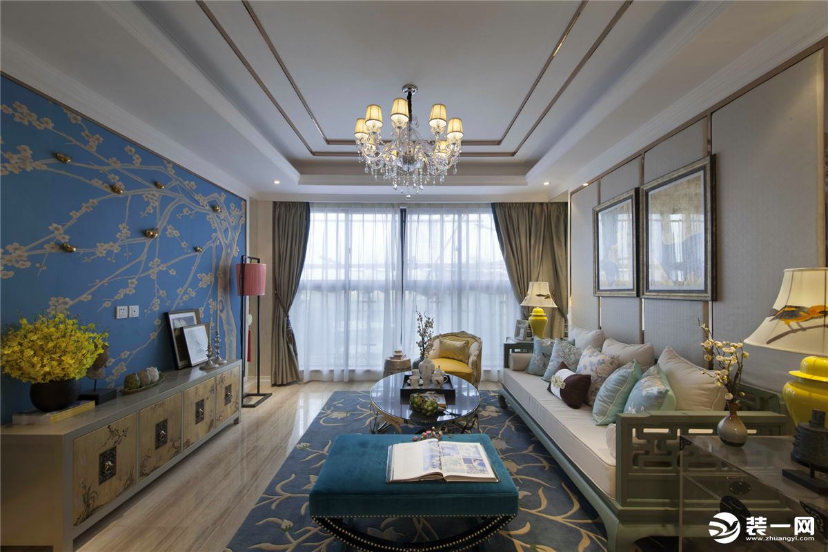 惠州景欣装饰105平方新中式风格客厅效果图