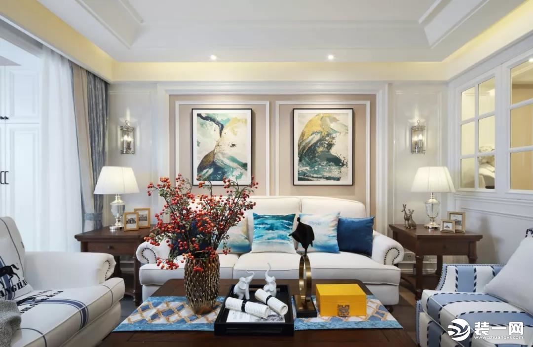 惠州景欣装饰115平方美式风格客厅沙发背景效果图