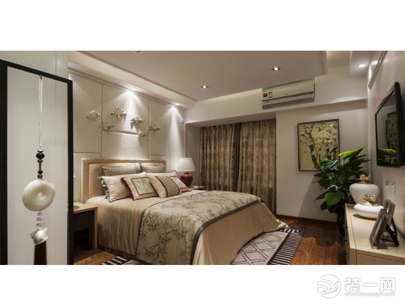 惠州景欣装饰沉稳雅致 现代中式154㎡卧室效果图