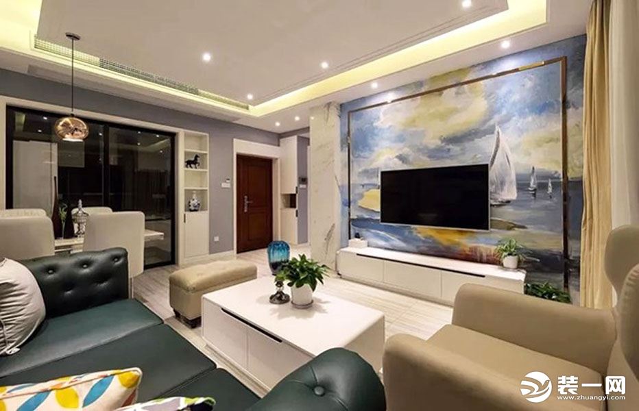 惠州景欣装饰85平米轻奢风格，背景墙一眼就爱上客厅效果图