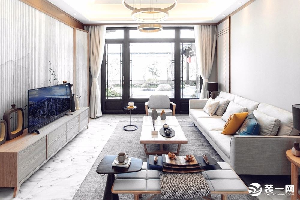 惠州景欣装饰90㎡优雅新中式，超爱她家客厅效果图