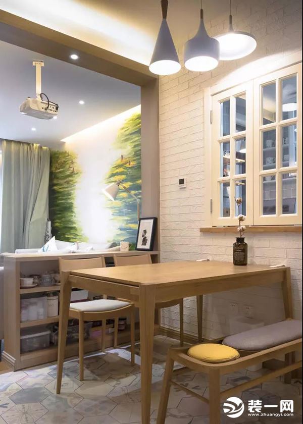 惠州景欣装饰88㎡两居室小户型，治愈系+简约原木餐厅效果图