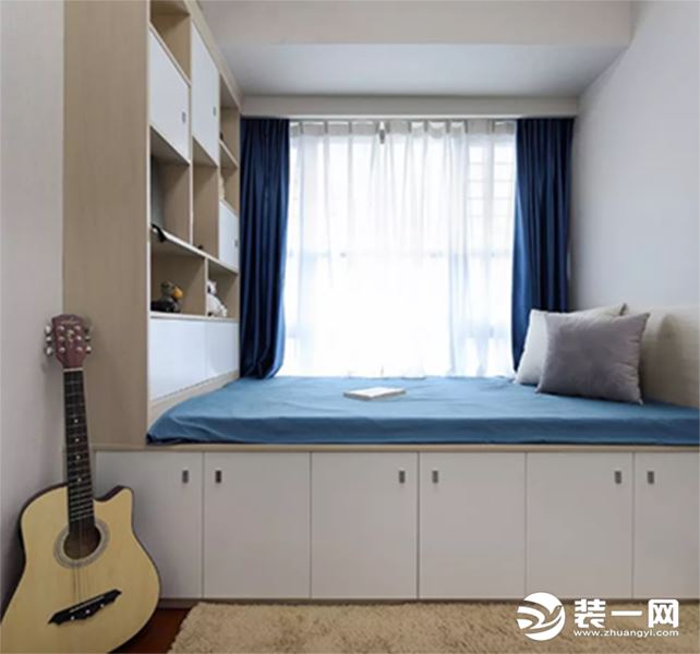 惠州景欣100㎡现代轻奢，蓝白配的优雅书房效果图