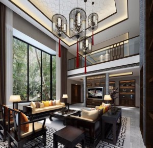 惠州景欣装饰125平方中式风格客厅效果图