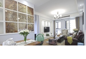 惠州景欣装饰105平方美式风格客厅效果图